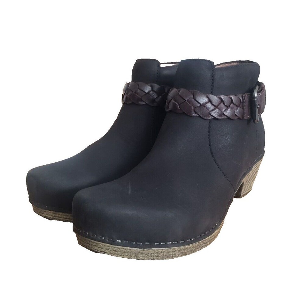Dansko Tivoli Michelle Black Leather Ankle Boot Braided Buckle Size 41 US 11